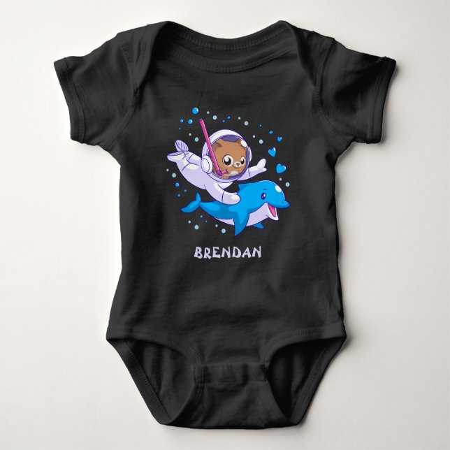 Undersea cat and dolphin custom baby bodysuit (Front)