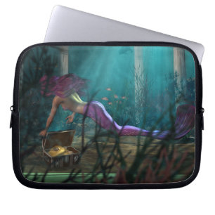 Undersea Fantasy Digital Art Mermaid and Treasure Laptop Sleeve