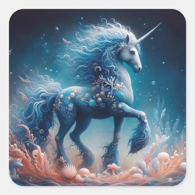 Undersea Kelpie Mer Unicorn Square Sticker (Front)