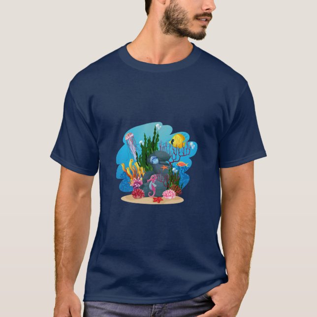 Undersea Life Coral Reef With Fish And Water Plant T-Shirt (Front)