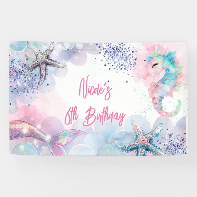 Undersea magic mermaid birthday bash banner (Horizontal)