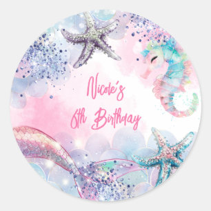 Undersea magic mermaid birthday bash classic round sticker