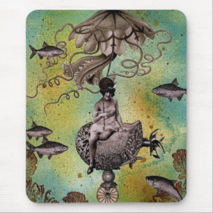 Undersea Steampunk Jellyfish Mouse Pad