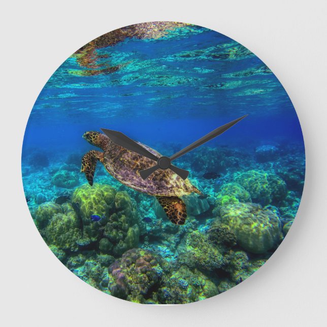 Undersea Tropical Sea Turtle Coral Large Clock (Front)