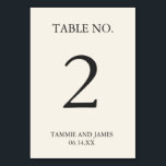 Understated Elegance Table Number Cards Cream<br><div class="desc">These elegant table number cards feature "table number" in a soft black lettering on a cream background,   the table number and your name and wedding date. Design repeats on reverse side. Coordinates with our Understated elegance Wedding Collection.</div>