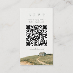 Understated Island Dune Grass QR Wedding RSVP Card