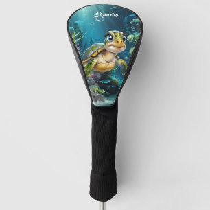Underwater adventures with the cheerful turtle. golf head cover