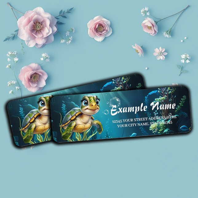 Underwater adventures with the cheerful turtle.  return address label (Creator Uploaded)