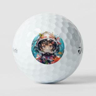 Underwater Anime Girl with Coral Covered Helmet Golf Balls