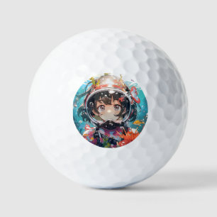 Underwater Anime Girl with Coral Covered Helmet Golf Balls