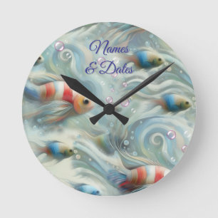 Underwater Art of Fish & Coral in Acrylic paints Round Clock