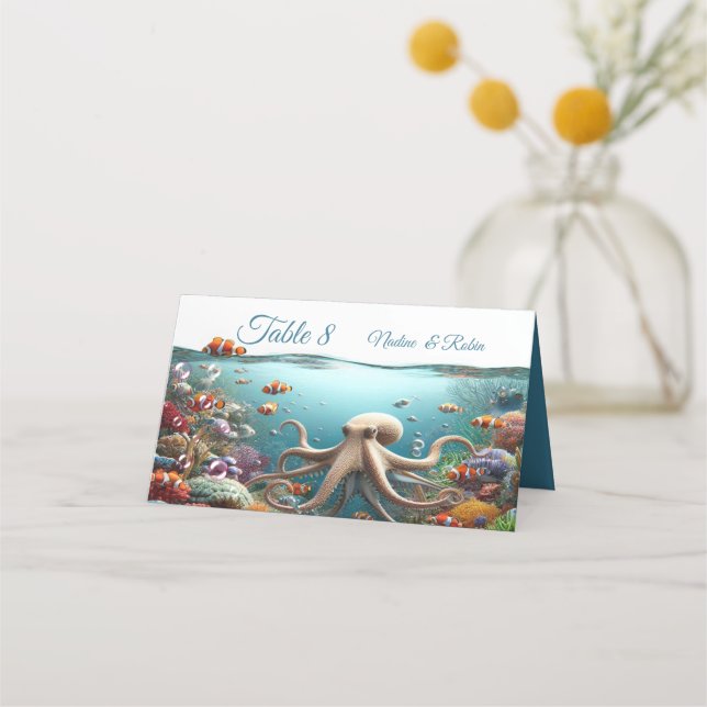 Underwater Art of Fish & Coral in Acrylic Place Card (Front)