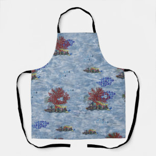 Underwater, Blue-Fish,pebbles,water, Repeat Print  Apron