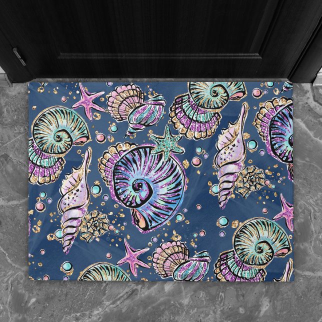 Underwater Blue Luxe | Pastel Gold Seashells Doormat (Creator Uploaded)