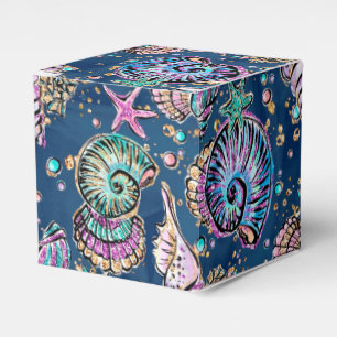 Underwater Blue Luxe Pastel Gold Seashells Favour Box