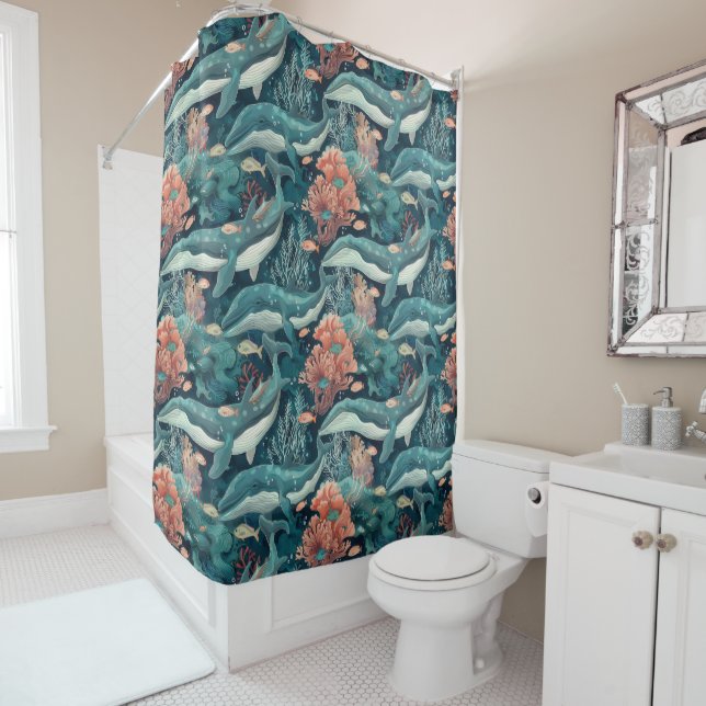 Underwater Blue Whales Shower Curtain (In Situ)
