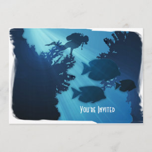 Underwater Blue World Fish & Scuba Diver Invitation