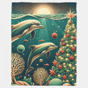 “Underwater Christmas Dolphin Wonderland” Fleece Blanket