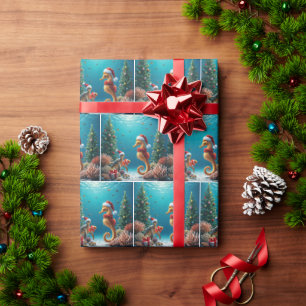 Underwater Christmas Seahorse and Sea Turtle Wrapping Paper
