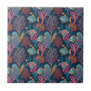 Underwater Coral & Fishes - Aquatic Ocean Pattern Ceramic Tile