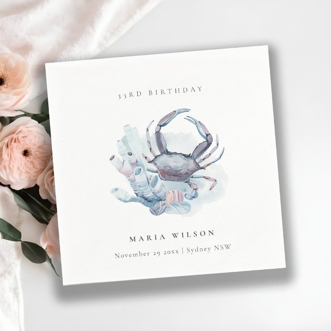 Underwater Crab Coral Nautical Any Age Birthday Napkin (Creator Uploaded)