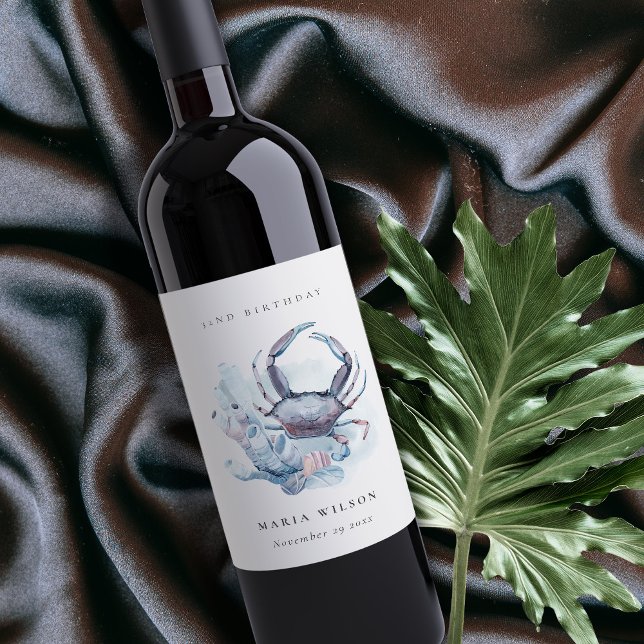 Underwater Crab Coral Nautical Any Age Birthday Wine Label (Creator Uploaded)