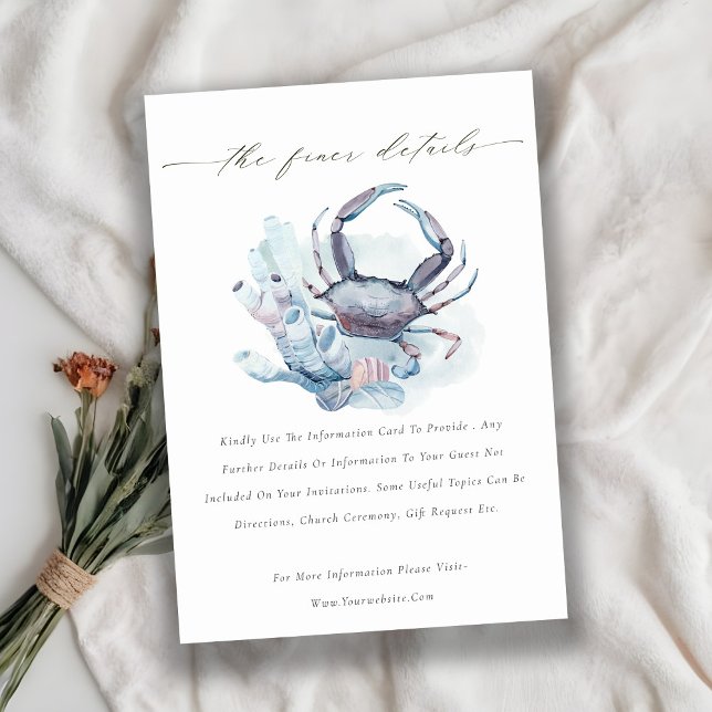 Underwater Crab Coral Nautical Wedding Details Enclosure Card (Creator Uploaded)