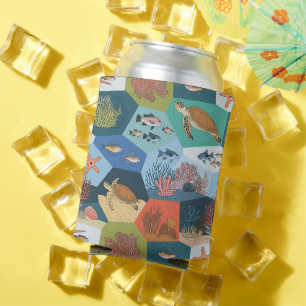 Underwater Creatures Collage Design Can Cooler