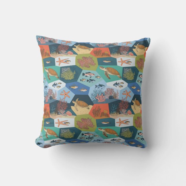 Underwater Creatures Collage Design Cushion (Front)