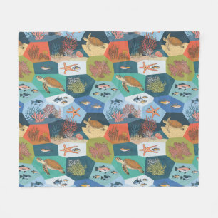 Underwater Creatures Collage Design Fleece Blanket