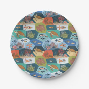 Underwater Creatures Collage Design Paper Plate
