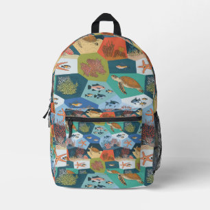 Underwater Creatures Collage Design Printed Backpack