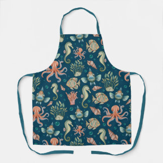 Underwater Creatures on blue Apron