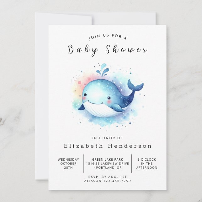 Underwater Custom Whale Baby Shower Invitation (Front)