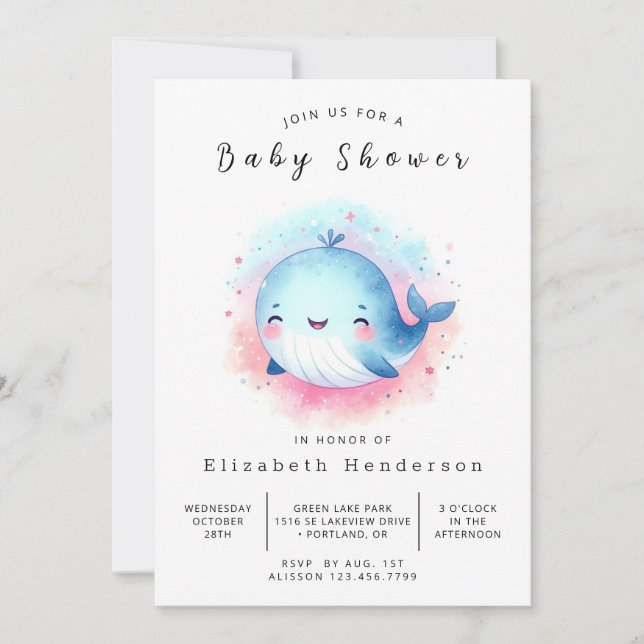 Underwater Custom Whale Baby Shower Invitation (Front)