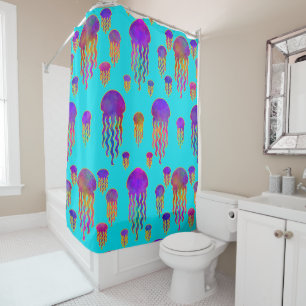 Underwater Dancing Rainbows Cyan Shower Curtain