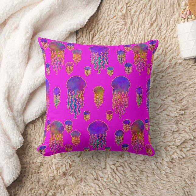 Underwater Dancing Rainbows Magenta Cushion (Blanket)