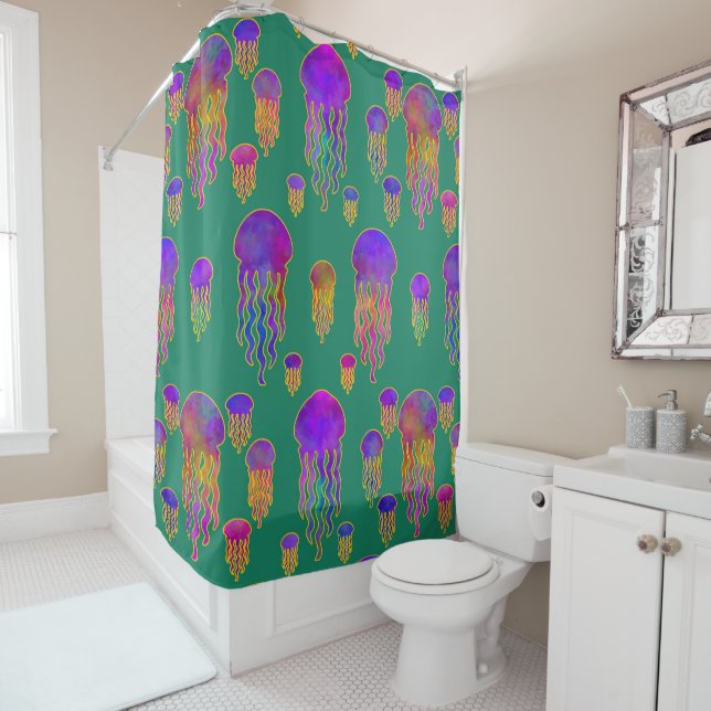 Underwater Dancing Rainbows Sea Green Shower Curtain (In Situ)