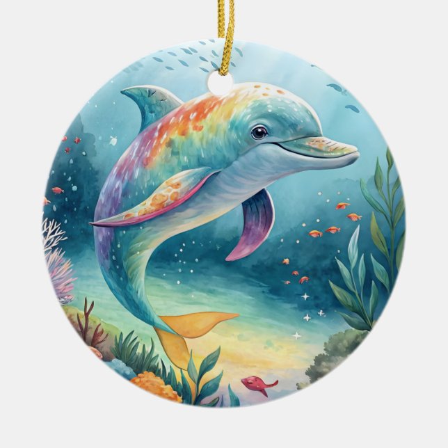 Underwater Dolphin Ceramic Ornament (Front)
