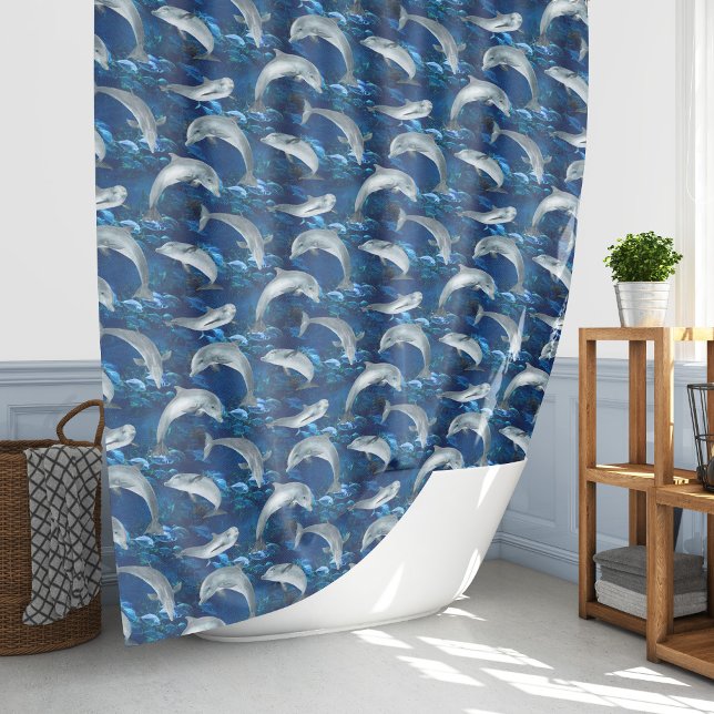 Underwater Dolphins and Fish Swimming Shower Curtain (Creator Uploaded)