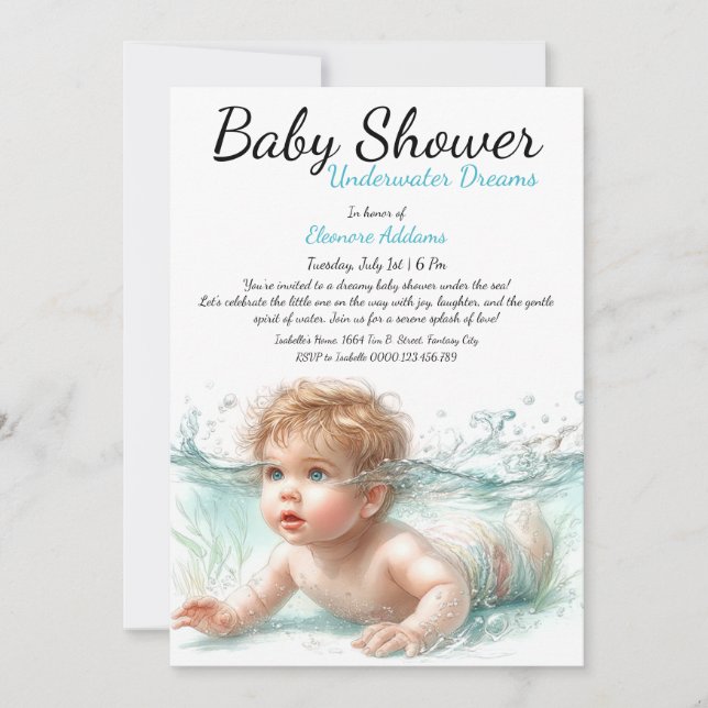 Underwater Dreams Watercolor Baby Shower Invitation (Front)