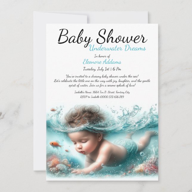 Underwater Dreams Watercolor Baby Shower Invitation (Front)