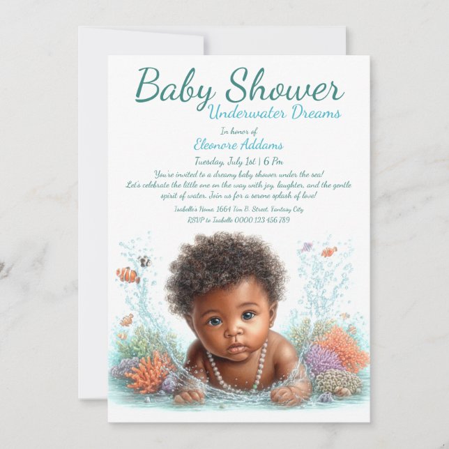 Underwater Dreams Watercolor Baby Shower Invitation (Front)
