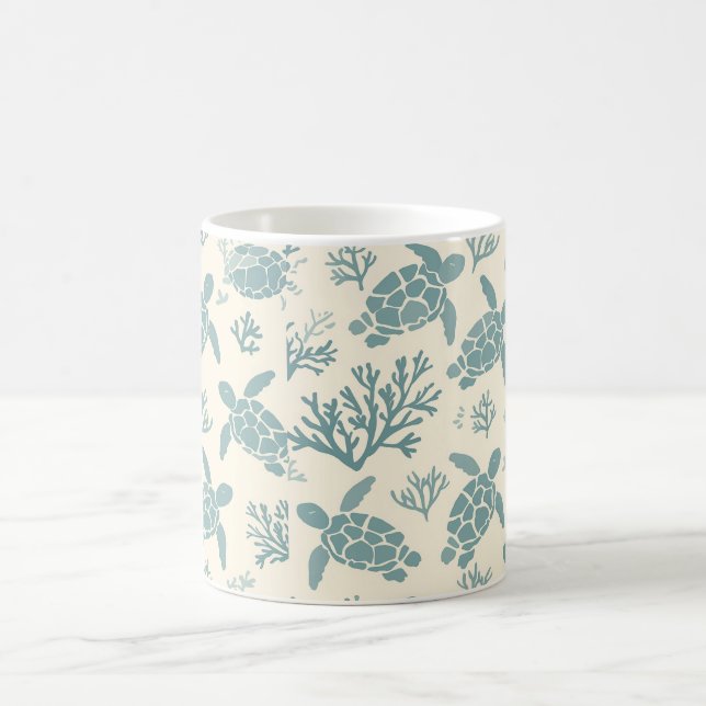 Underwater Elegance: Blue Coral Design Coffee Mug (Center)