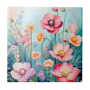 Underwater Elegant Watercolor Anemones Ceramic Tile