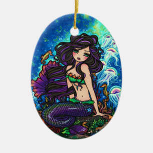 Underwater Fantasy Mermaid Art by Hannah Lynn Ceramic Tree Decoration