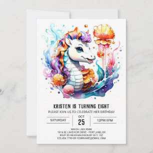 Underwater Fantasy Seahorse Splash Birthday Invitation