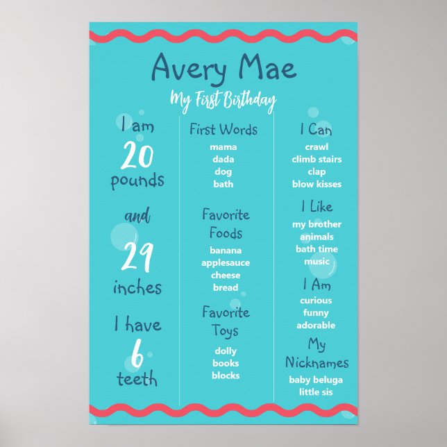 Underwater First Birthday Sign (Front)