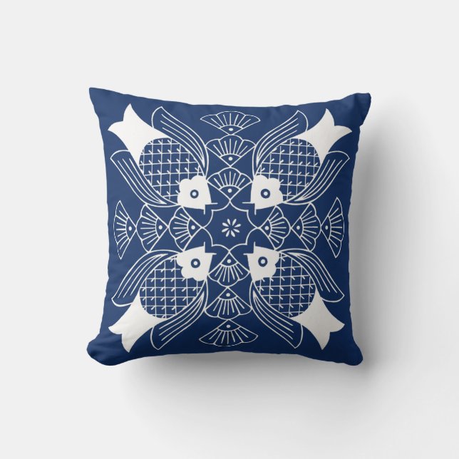 Underwater Fish Design with Blue Background Cushion (Front)