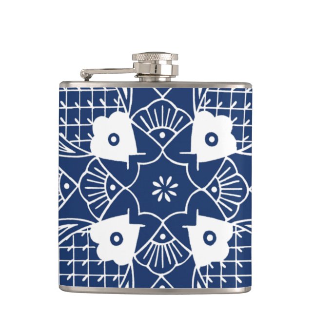 Underwater Fish Design with Blue Background Hip Flask (Front)